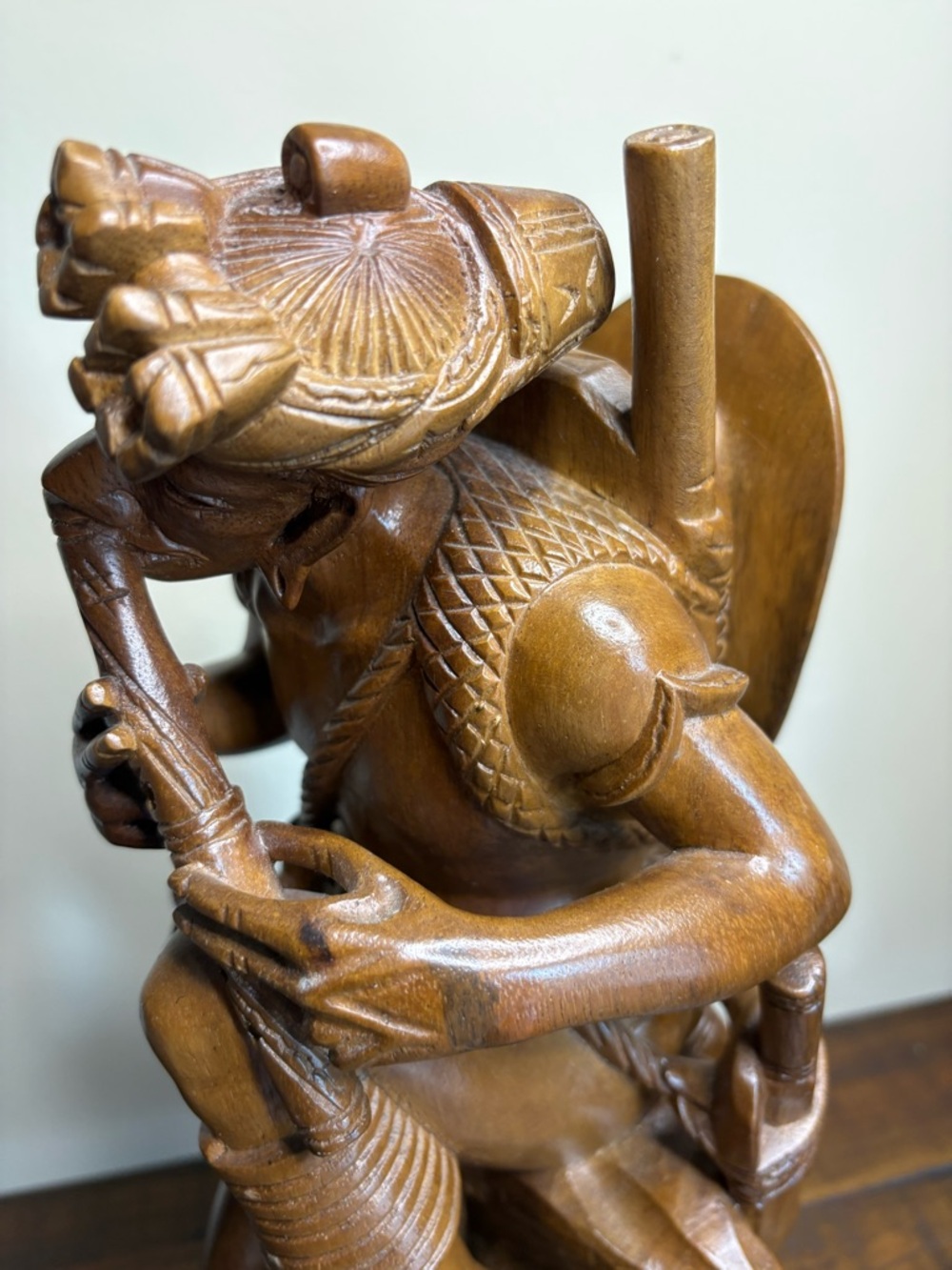 Vintage Folk Art Hand- Carved Wood Sculpture Depicting A Tribal Man - Picture 13 of 16